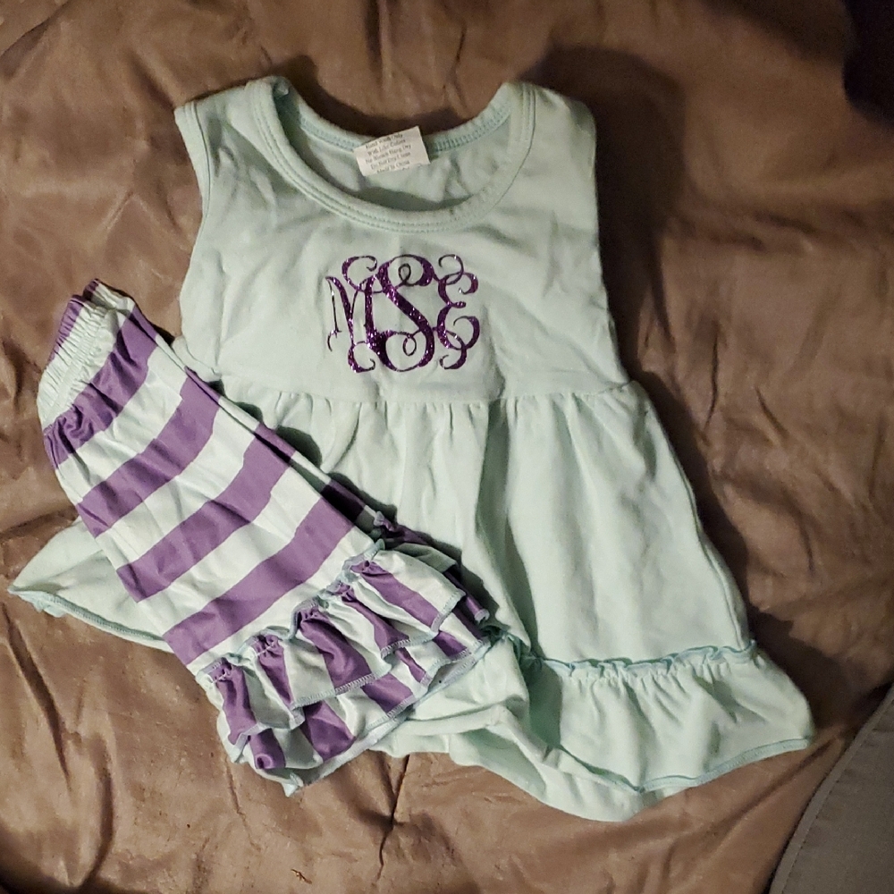 Kids Matching Set in Mint and Purple With Monogram "MES".